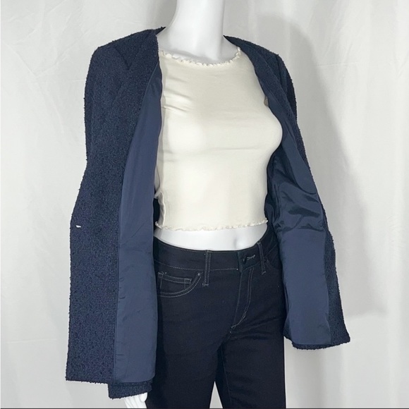 CalvinKlein Navy Long Sleeves Tweed-Like Buttons Blazer Jacket Sz12 Flap Pockets - Picture 10 of 16